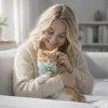 image 2 Woman cuddling orange cat with green bow tie