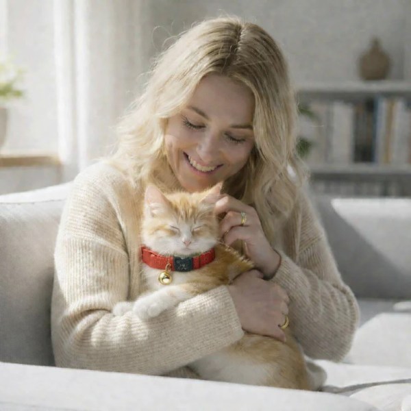 image 3 Woman cuddling ginger kitten on sofa