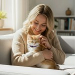 image 3 Woman cuddling ginger kitten on sofa indoors