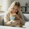 image 3 Woman cuddling ginger kitten with blue bow tie