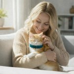 image 3 Woman cuddling ginger kitten on sofa