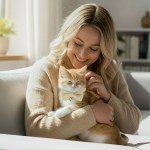 image 3 Woman cuddling ginger cat with bow tie