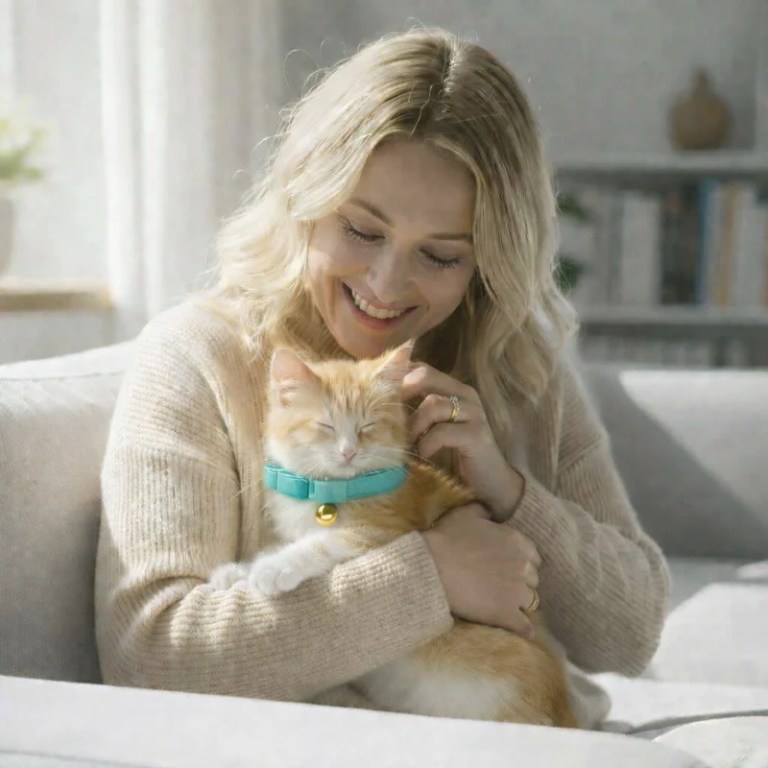 image 3 Woman cuddling ginger cat on sofa