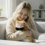image 3 Woman cuddling orange kitten wearing black bow tie