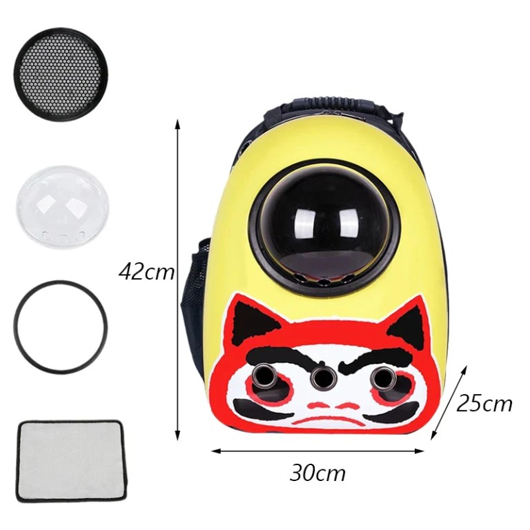 Yellow cat-themed pet carrier backpack with bubble window