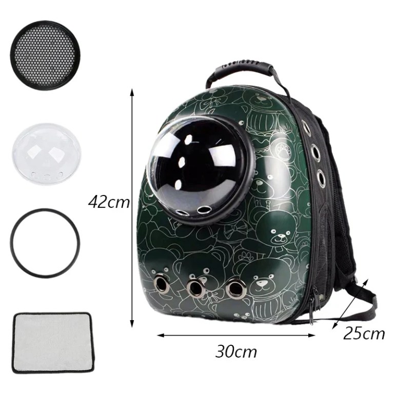 Green pet carrier backpack with bubble window