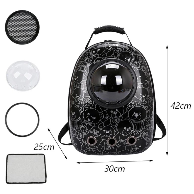 Black pet carrier backpack with bubble window