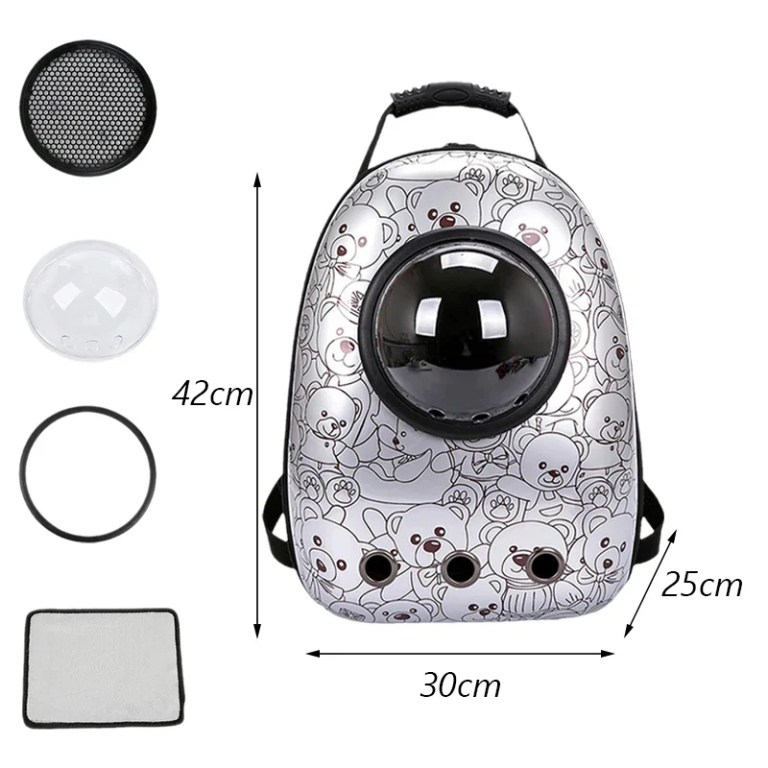 Teddy bear print pet carrier backpack with bubble window