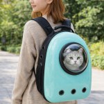 image 3 Woman carrying cat in bubble backpack outdoors