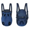 Blue pet carrier backpack with leg openings