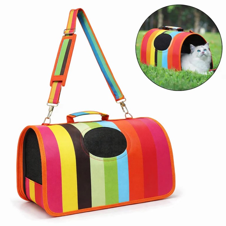 image 3 Rainbow-striped pet carrier bag with shoulder strap