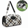 Plaid pet carrier bag with shoulder strap