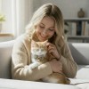 image 3 Woman cuddling ginger kitten with bow tie