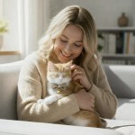 image 3 Woman cuddling ginger kitten with bow tie