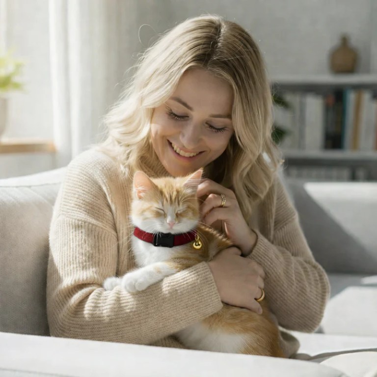 image 3 Woman cuddling ginger kitten on sofa