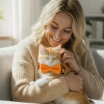 image 3 Woman cuddling ginger cat with orange bow tie