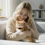 image 3 Woman cuddling ginger cat on sofa indoors