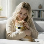 image 3 Woman cuddling ginger kitten on sofa