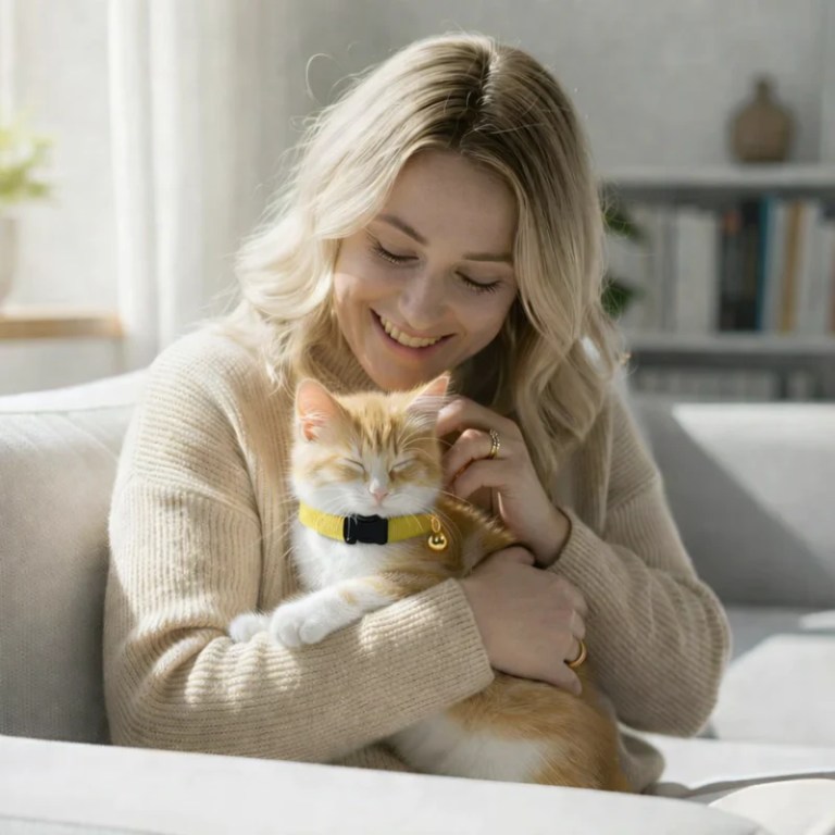 image 3 Woman cuddling ginger kitten on sofa