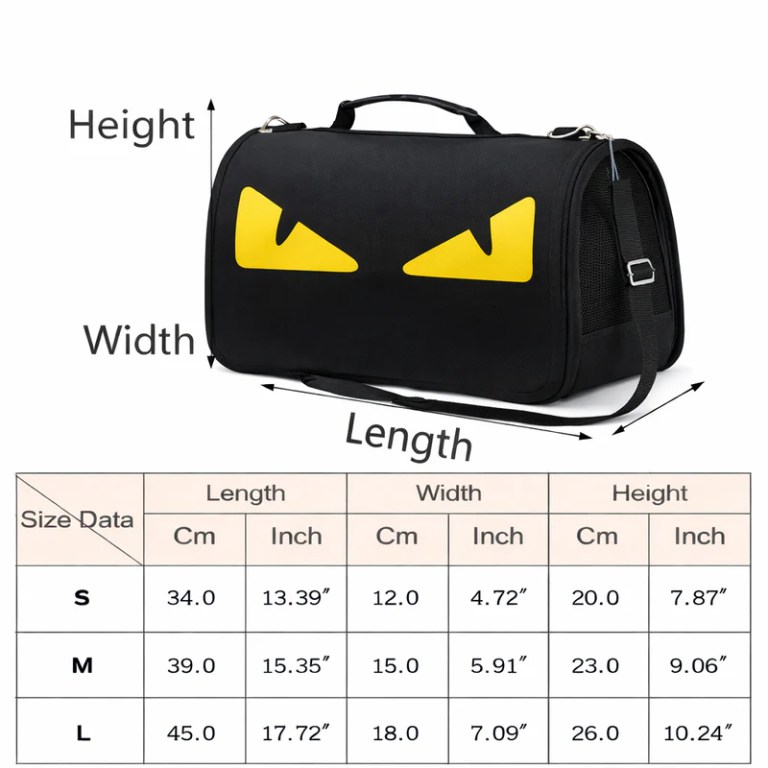 image 4 Black pet carrier bag with size chart