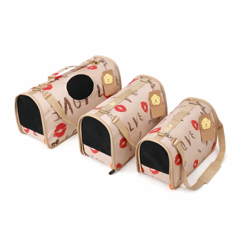 image 4 Three beige pet carriers with lip prints
