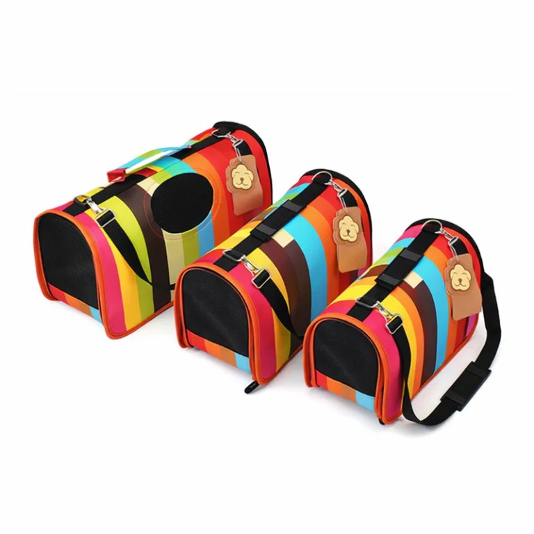 image 4 Three colourful striped pet carrier bags