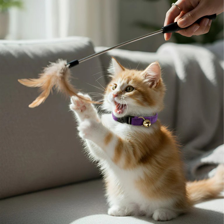 image 4 Ginger kitten playing with feather wand toy