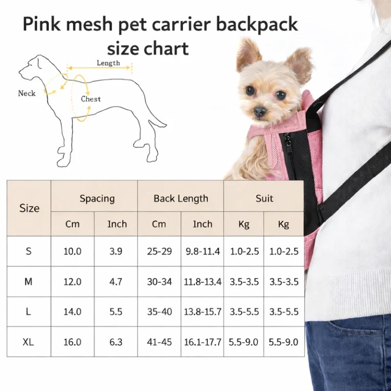 image 4 Pink mesh pet carrier backpack size chart