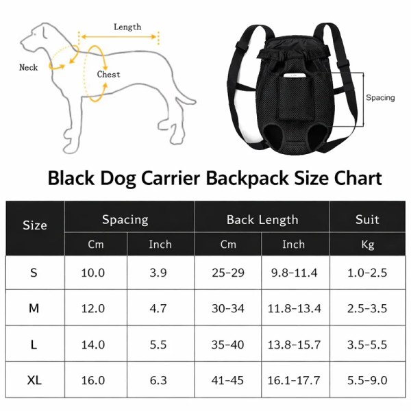 image 4 Black dog carrier backpack size chart and measurements
