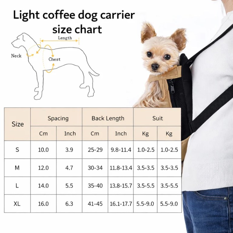 Light coffee dog carrier size chart and puppy