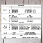 Dog collar, leash and harness size chart