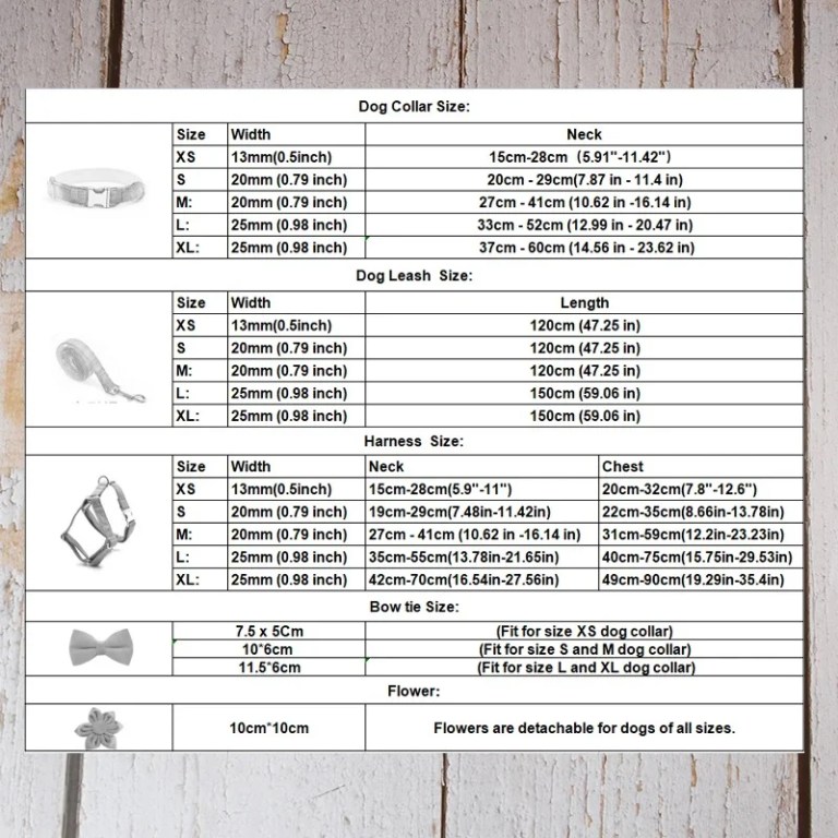 image 5 Dog collar, leash and harness size chart