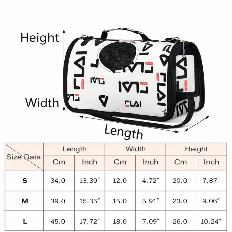 image 5 Pet carrier bag with size dimensions chart