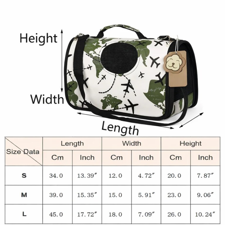 image 5 Pet carrier bag with size dimensions chart