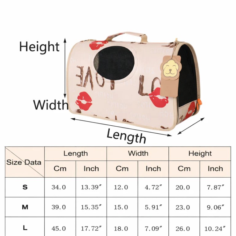 image 5 Beige pet carrier with size dimensions chart