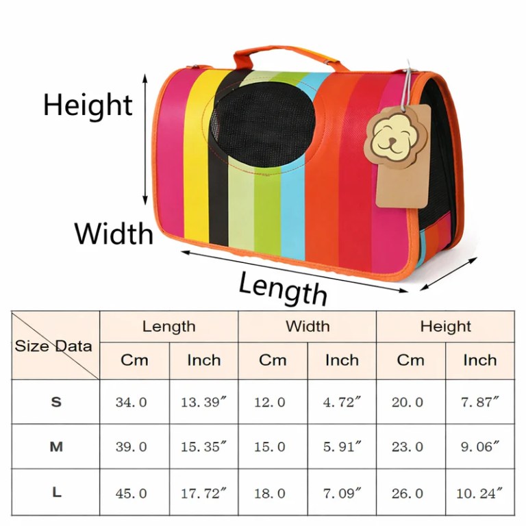 image 5 Colourful striped pet carrier with size dimensions chart