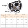 Plaid pet carrier bag with size chart