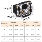 Plaid pet carrier bag with size chart
