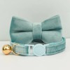 Mint green pet collar with bow and bell