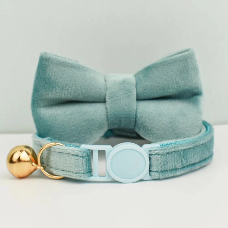imgae 1 Mint green pet collar with bow and bell