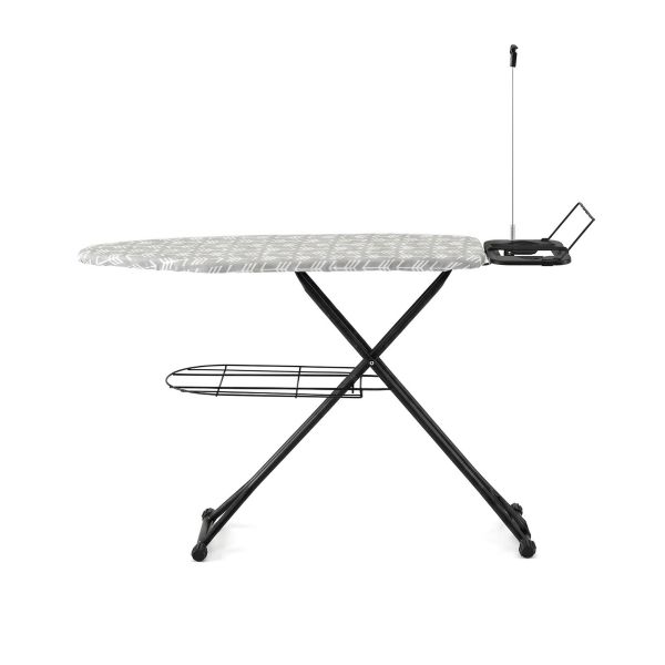 Grey patterned ironing board with iron rest