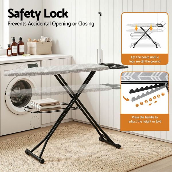 Ironing board with safety lock feature diagram