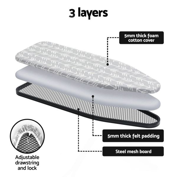 Three-layer ironing board cover with foam and mesh
