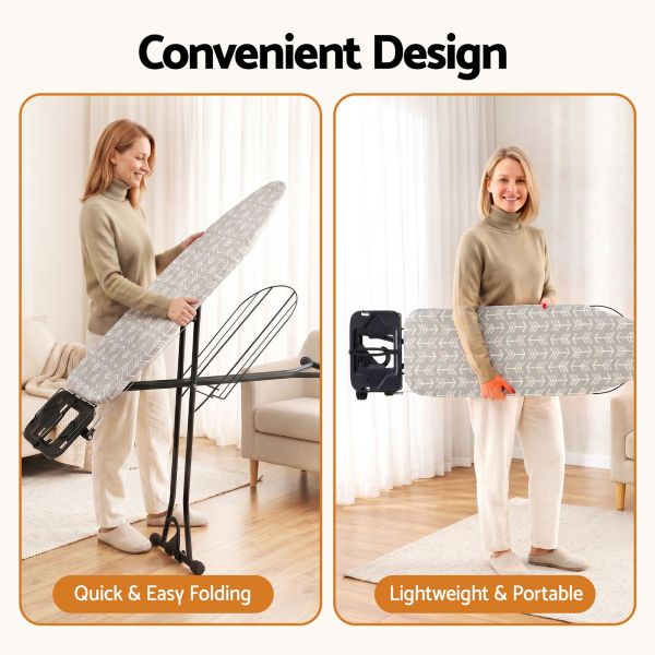 Woman folding and carrying lightweight ironing board