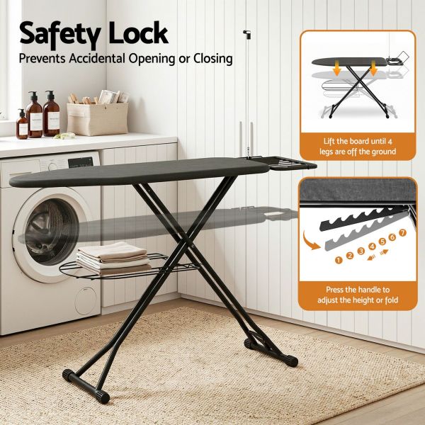 artiss foldable ironing board with iron rest ironing board for laundry room Ironing board with safety lock feature in laundry