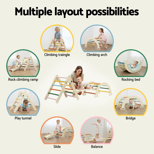 Toddler climbing set with multiple play configurations