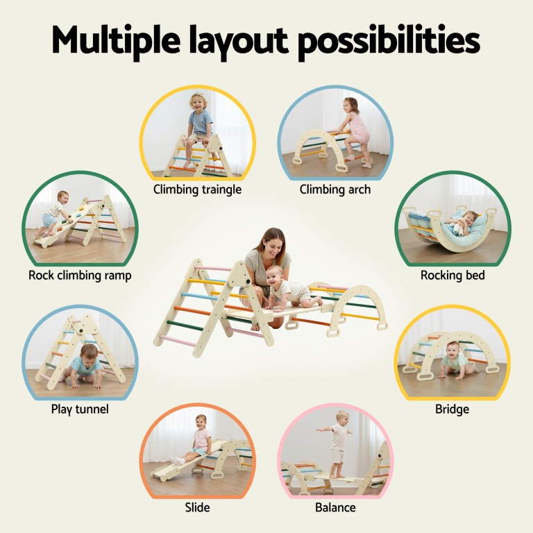 Toddler climbing set with multiple play configurations