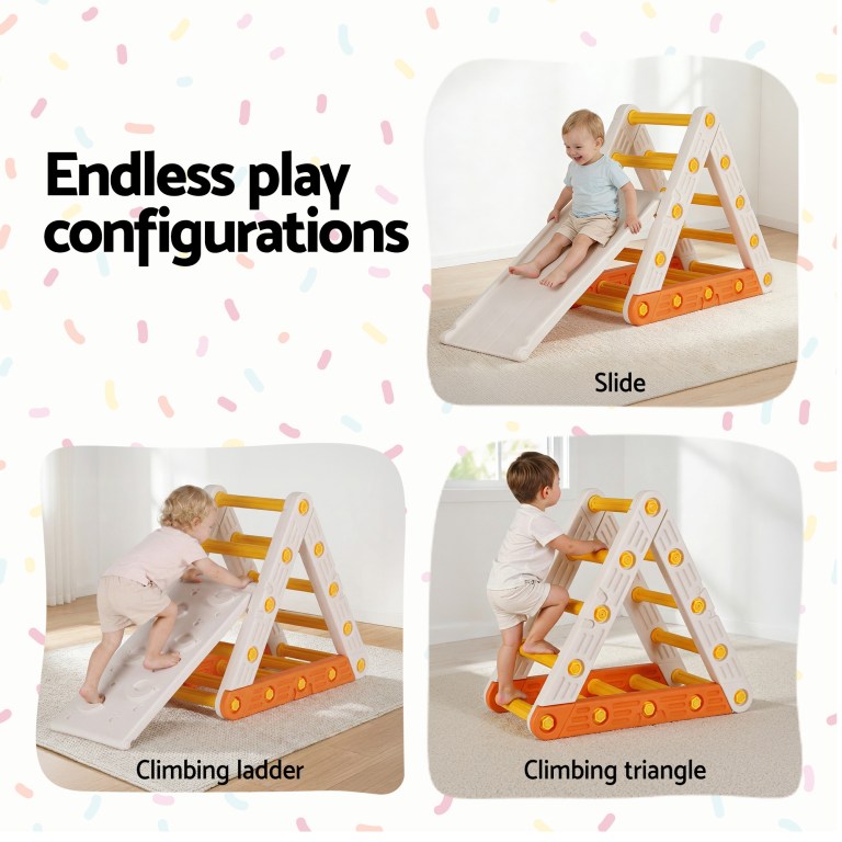 Toddler playing on modular indoor climbing frame