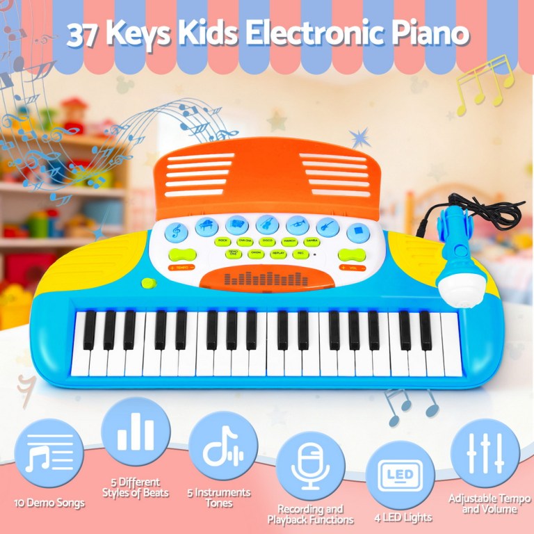 Colourful 37-key kids electronic piano with microphone