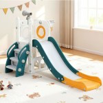 Indoor toddler slide and playset with hoop